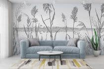 Fototapeta z krajobrazem natury- Rysunek traw i jeziora | Minimalistyczny pejzaż w stylu skandynawskim 82206 - miniaturka 3