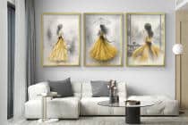 Subtelne Plakaty z kobietą w złotej sukni | Elegancki Tryptyk Akwarela | Obrazy na ścianę do salonu, sypialni 94025 - miniaturka 2