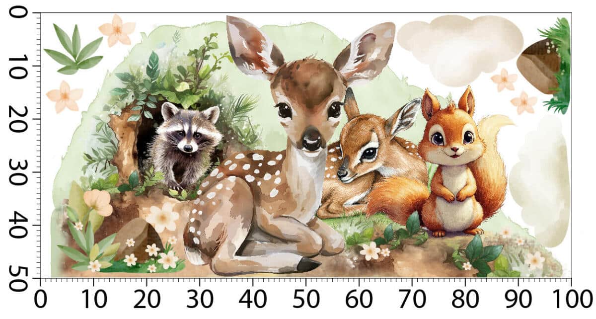 Naklejki na Ścianę dla Dzieci- Leśne Zwierzątka | Jelonek, Wiewiórka i Szop | Akwarelowe Obrazki do pokoju niemowlaka T42167 - zdjęcie 5