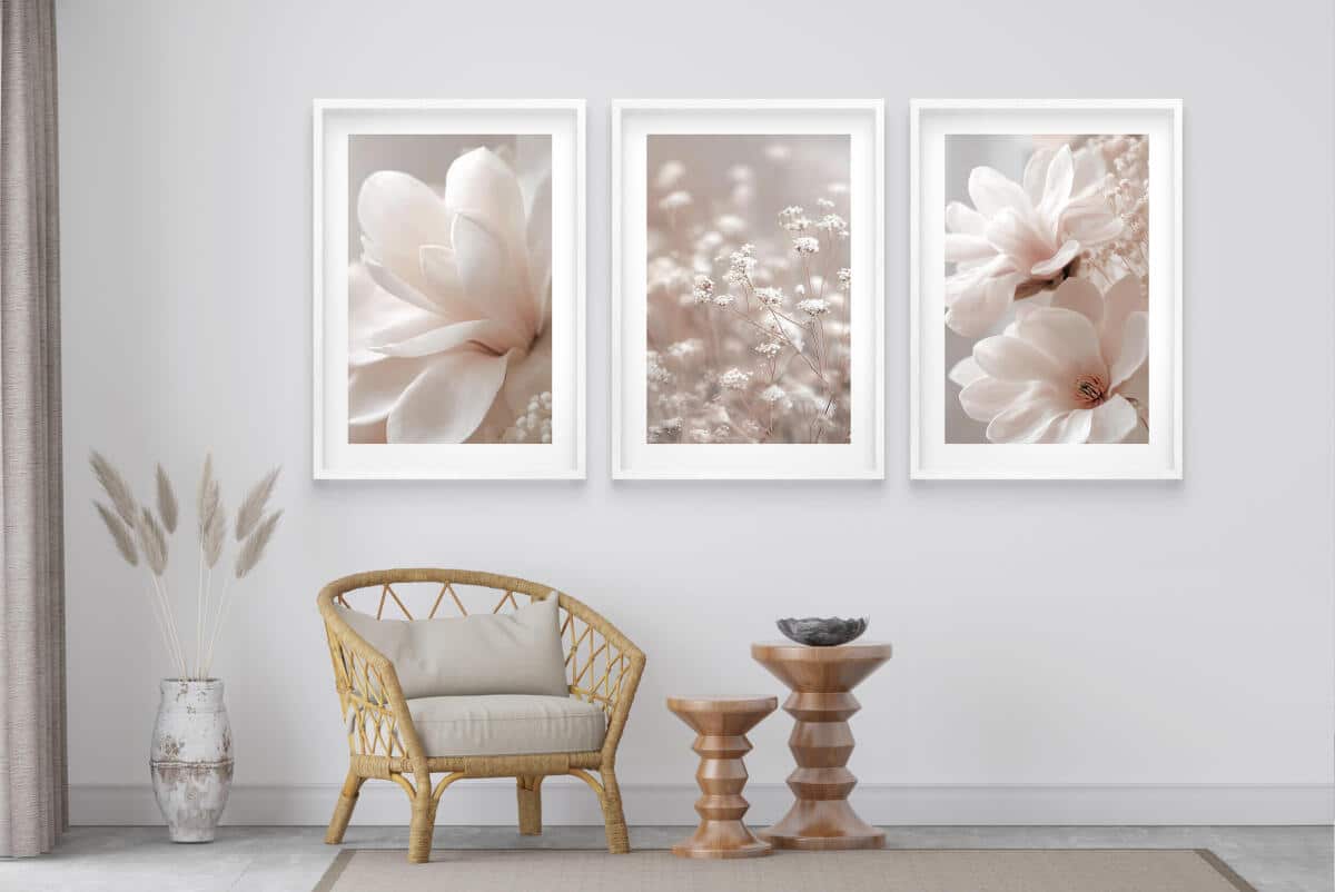 Beżowe Plakaty z Kwiatami Magnolii | Romantyczna Dekoracja do Sypialni w Stylu Skandynawskim 82218 - zdjęcie 4