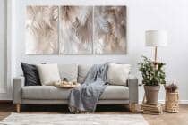 Beżowy Tryptyk do sypialni z Motywem Liści Palmowych | Eleganckie Obrazy na płótnie w stylu boho 82262 - miniaturka 5