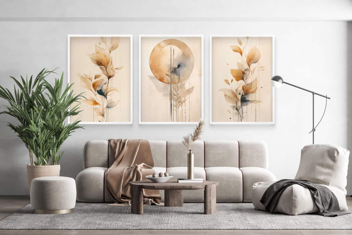 Beżowe Plakaty- Abstrakcyjne Liście, Rośliny | Obrazy na ścianę Akwarela | Elegancka Dekoracja do wnętrz Boho 94026 - zdjęcie 3