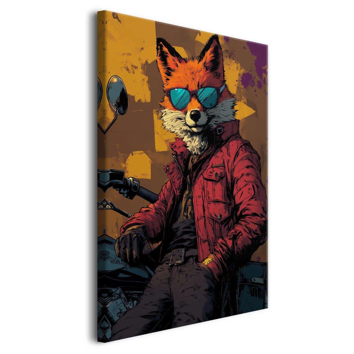 Nowoczesny Obraz na płótnie- Lis motocyklista | Grafika na ścianę w stylu Ubran Art dla nastolatka O94200 - zdjęcie 2