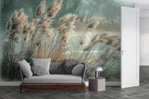 Relaksująca Fototapeta z Krajobrazem Jeziora- Trawy i Trzciny nad Wodą | Tapeta do salonu w stylu boho 82111 - miniaturka 2