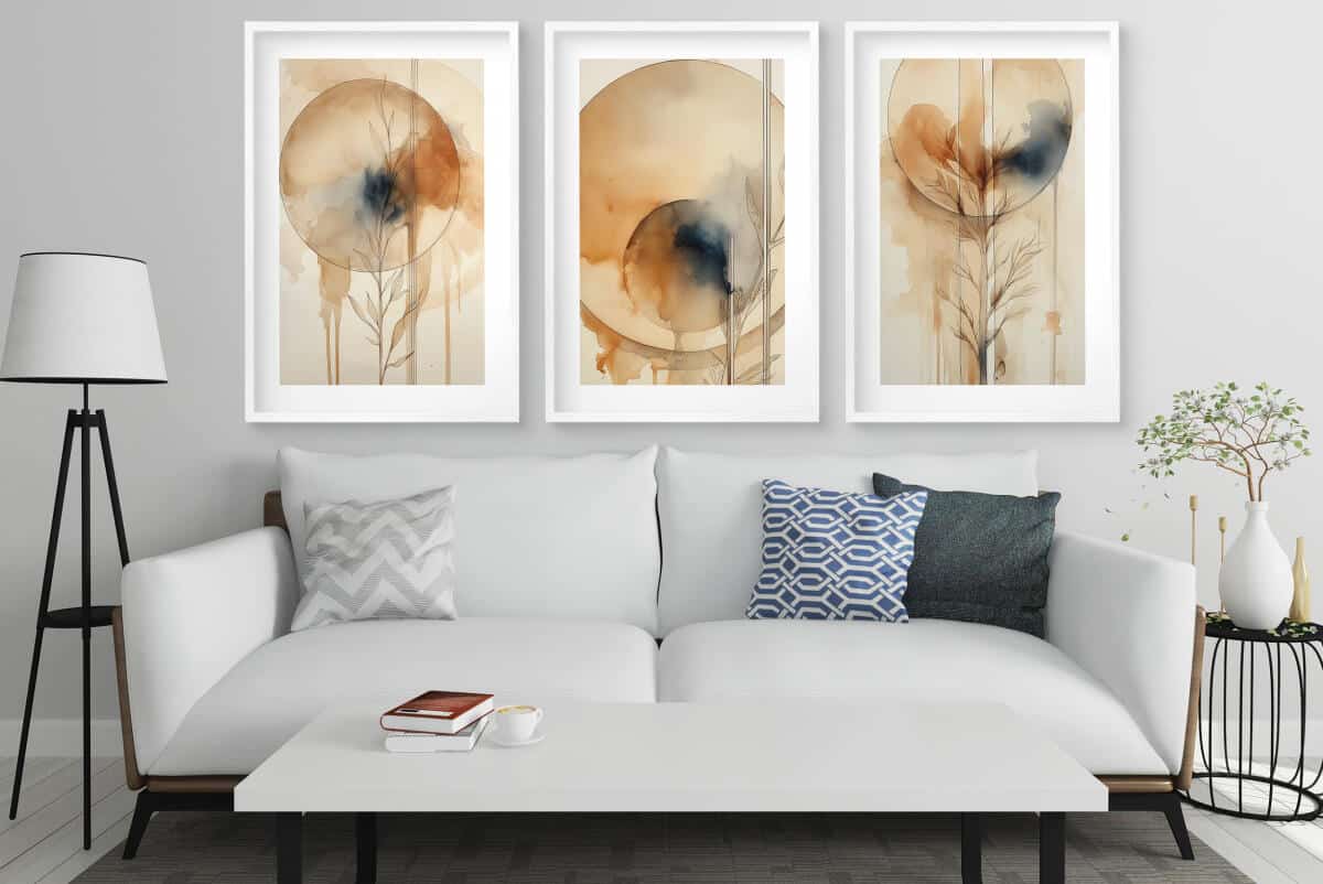 Plakaty Boho Akwarela | Zestaw Obrazów Abstrakcyjnych z Motywem Roślinnym | Beżowa Dekoracja do Salonu i Sypialni 82200 - zdjęcie 3