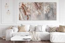 Nowoczesny Tryptyk na Płótnie – Liście Monstery i Palm | Obraz na ścianę do Sypialni i Salonu Boho 82261 - miniaturka 5