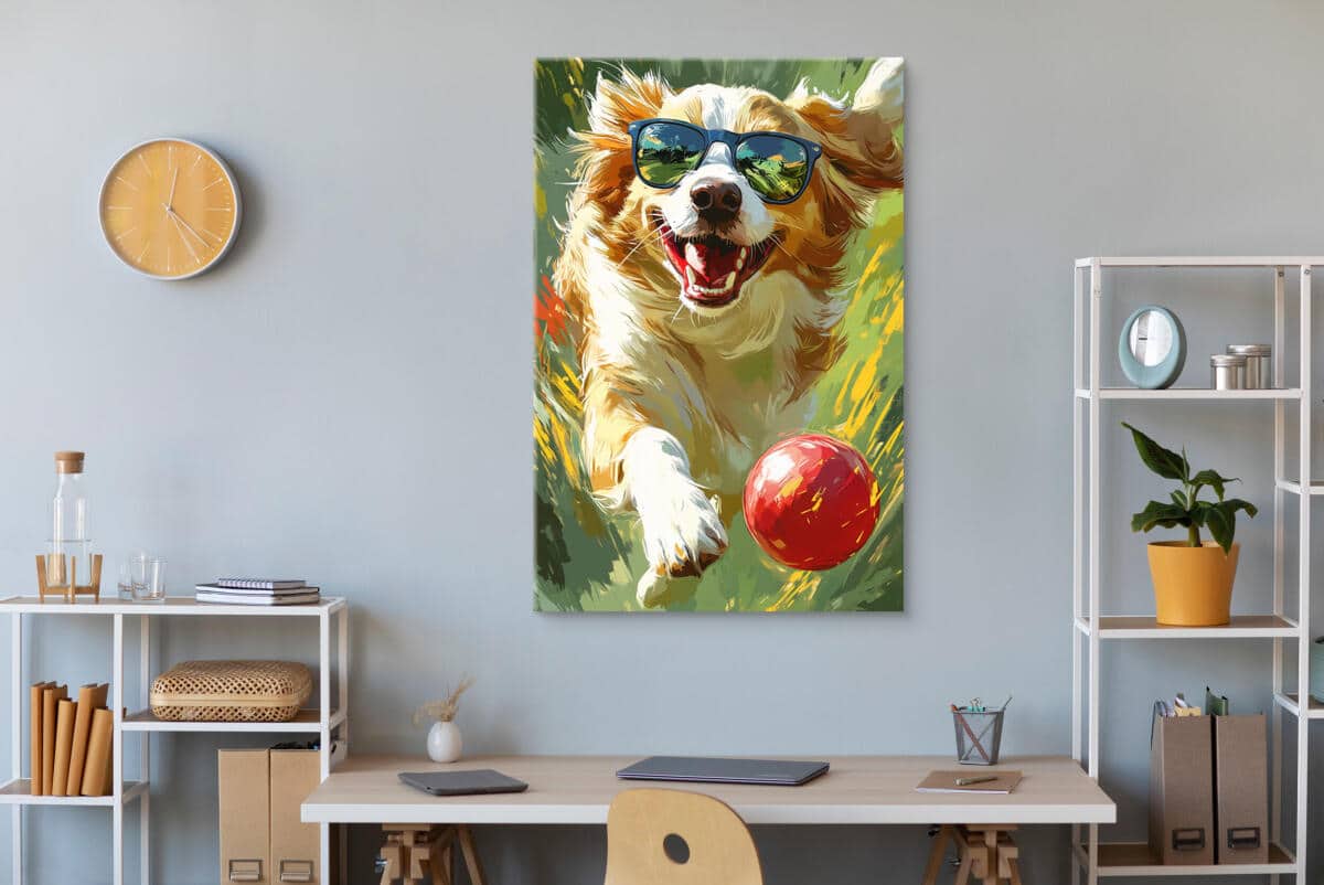 Obraz młodzieżowy – Pies w okularach z piłką | Kolorowa dekoracja na ścianę do pokoju dziecka i nastolatka O94213 - zdjęcie 5