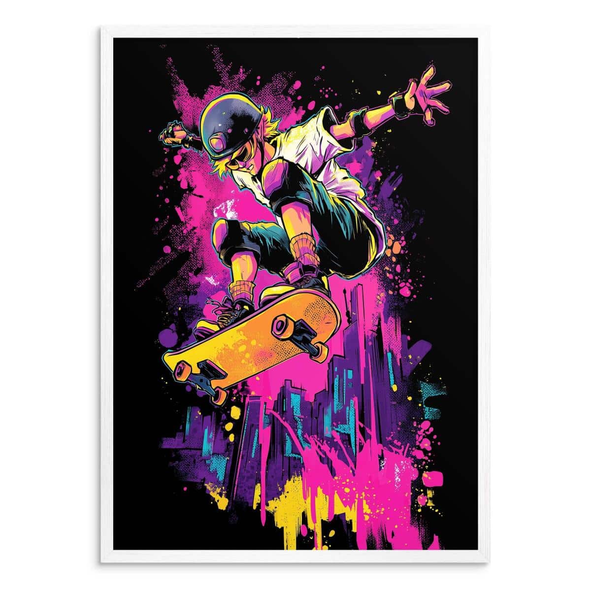 Plakat Pop Art- Neonowy Skater i deskorolka | Kolorowy, Nowoczesny Obraz dla Nastolatków 82194