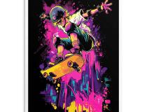 Plakat Pop Art- Neonowy Skater i deskorolka | Kolorowy, Nowoczesny Obraz dla Nastolatków 82194