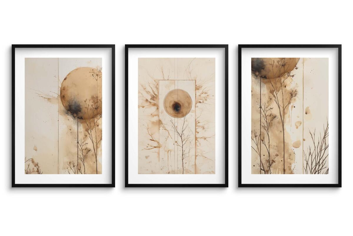 Beżowe Plakaty do salonu, sypialni w stylu skandynawskim | Minimalistyczne Obrazy na ścianę- akwarelowe kształty 82199 - zdjęcie 6