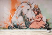 Akwarelowa Fototapeta- Księżniczka i Koń | Bajkowa dekoracja na ścianę do pokoju dziewczynki 82228 - miniaturka 2