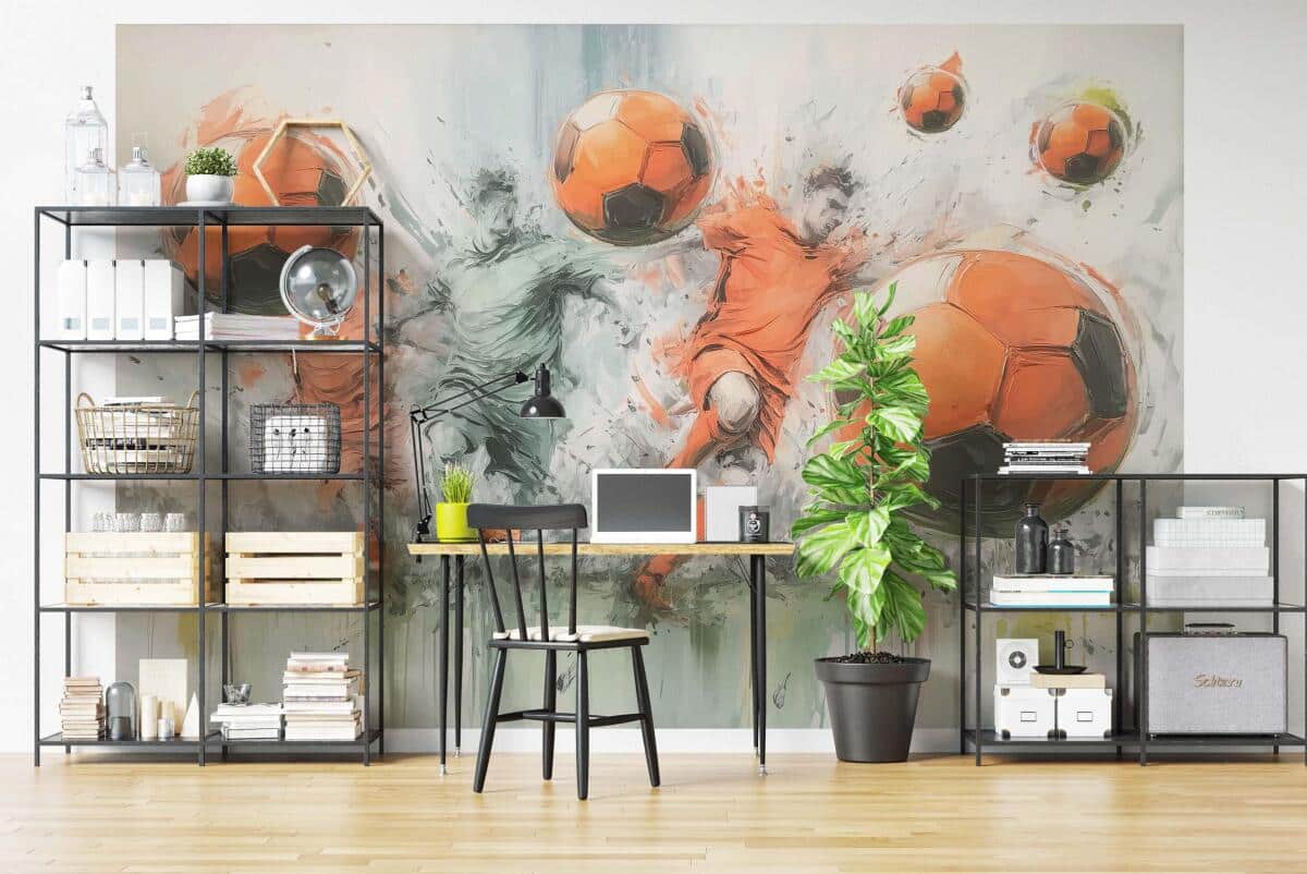 Młodzieżowa Fototapeta Akwarela- Mecz Piłki Nożnej | Kolorowa dekoracja do pokoju nastolatka, kibica 82241 - zdjęcie 3