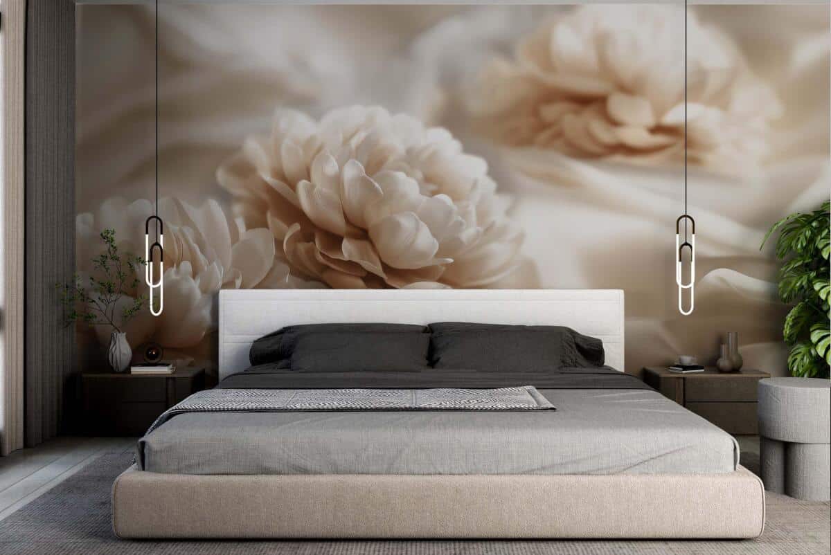 Elegancka Fototapeta z Kwiatami | Beżowe Peonie 3D | Dekoracja Ścienna w Stylu Glamour 82101