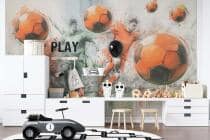 Młodzieżowa Fototapeta Akwarela- Mecz Piłki Nożnej | Kolorowa dekoracja do pokoju nastolatka, kibica 82241 - miniaturka 1