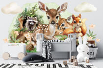 Naklejki na Ścianę dla Dzieci- Leśne Zwierzątka | Jelonek, Wiewiórka i Szop | Akwarelowe Obrazki do pokoju niemowlaka T42167 - miniaturka 2