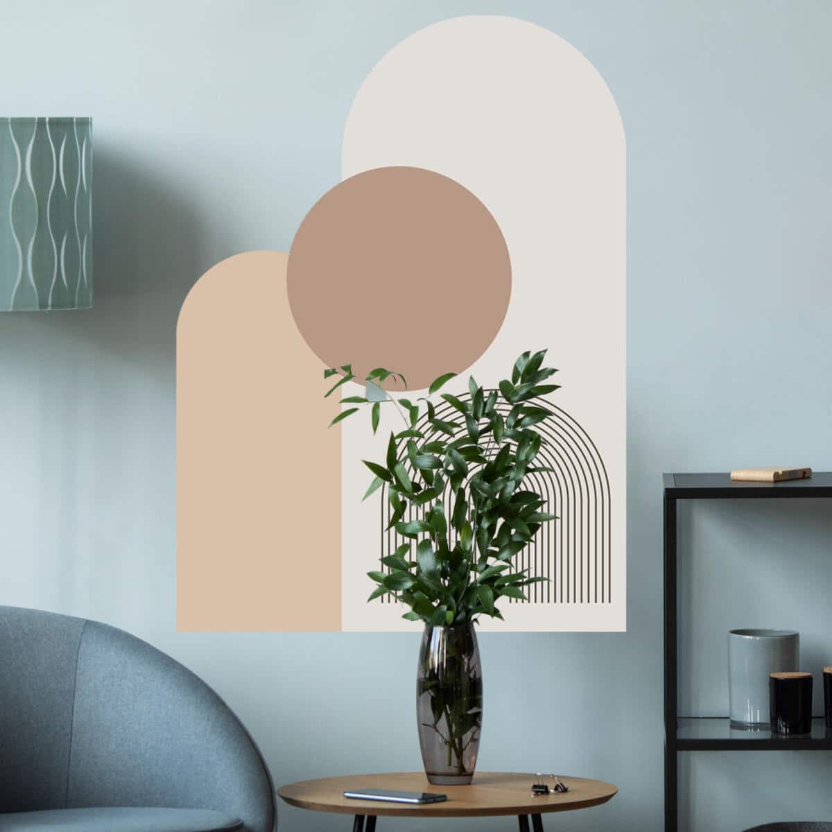 Dekoracyjna Naklejka na ścianę w stylu boho- Geometryczne Kształty | Beżowa dekoracja do salonu, sypialni T66779 - zdjęcie 4