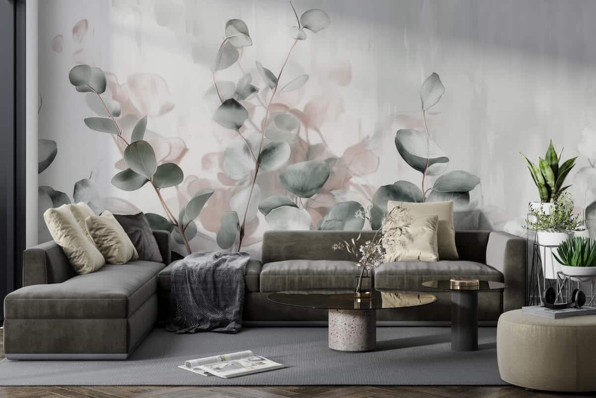 Fototapeta roślinna w odcieniach szarości i zieleni- liście eukaliptusa | Tapeta botaniczna do salonu 82110 - zdjęcie 3