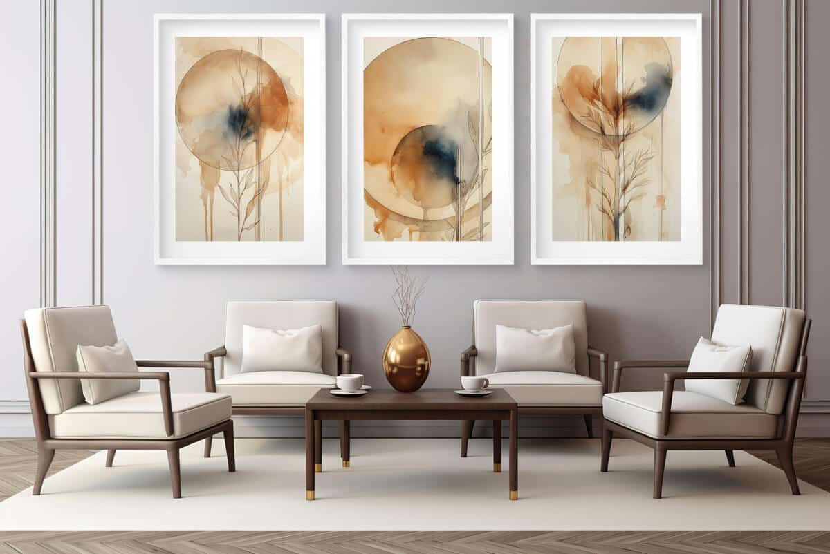 Plakaty Boho Akwarela | Zestaw Obrazów Abstrakcyjnych z Motywem Roślinnym | Beżowa Dekoracja do Salonu i Sypialni 82200 - zdjęcie 4
