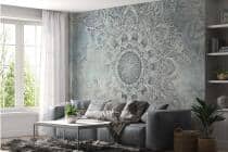 Fototapeta do salonu Elegancka Mandala- Orientalny Wzór w Odcieniach Szarości i Błękitu 82145 - miniaturka 1