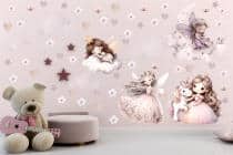 Pastelowe Naklejki dla Dzieci – Wróżki, Księżyc i Gwiazdki | Różowe Naklejki na ścianę do pokoju dziewczynki T42172 - miniaturka 2