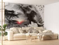 Majestat Dzikiej Afryki- Monochromatyczna Fototapeta Safari | Słoń o Zachodzie słońca 82215 - miniaturka 3