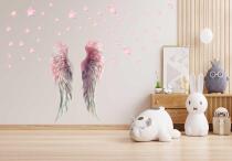 Pastelowa Naklejka na Ścianę- Różowe skrzydła i Gwiazdki | Bajkowa Dekoracja do Pokoju Dziewczynki, nastolatki T82264 - miniaturka 4