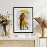 Plakat do sypialni- Para pod Żółtym Parasolem | Romantyczna Dekoracja Ścienna | Obraz Akwarela 82310 - miniaturka 5