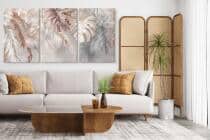 Nowoczesny Tryptyk na Płótnie – Liście Monstery i Palm | Obraz na ścianę do Sypialni i Salonu Boho 82261 - miniaturka 4