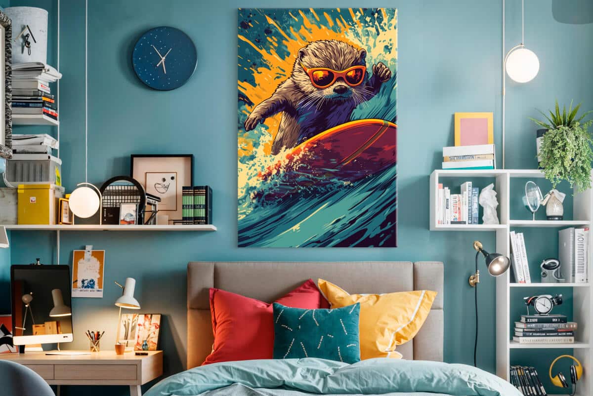 Zabawny Obraz do Pokoju dziecka, nastolatka- Wydra na Fali | Młodzieżowa dekoracja na ścianę O94199 - zdjęcie 4