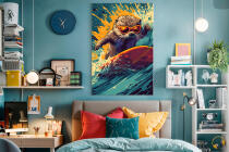 Zabawny Obraz do Pokoju dziecka, nastolatka- Wydra na Fali | Młodzieżowa dekoracja na ścianę O94199 - miniaturka 4