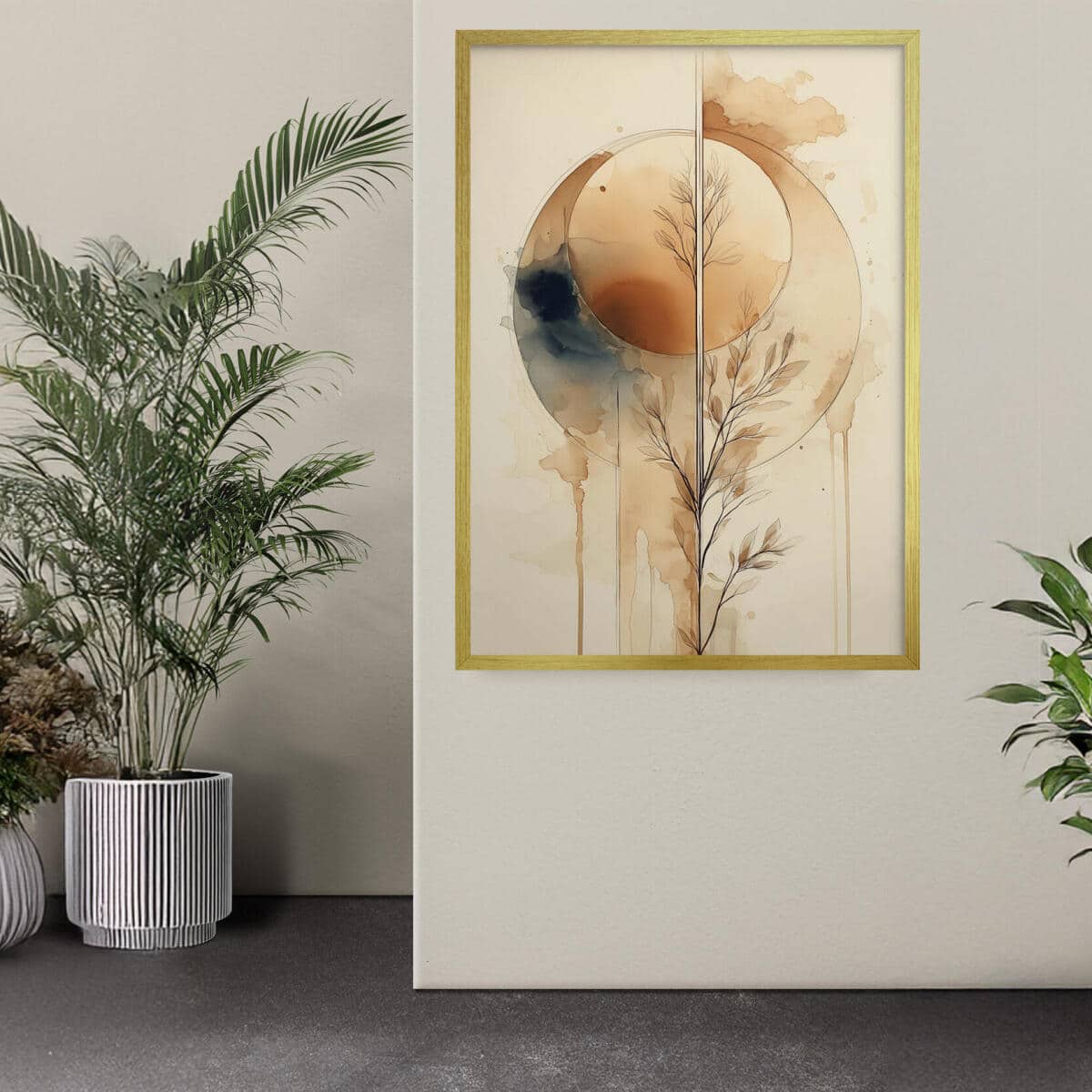 Plakat do Salonu Boho i Minimalizm | Abstrakcyjny Wzór Akwarela | Beżowy Obraz na ścianę 82201 - zdjęcie 3