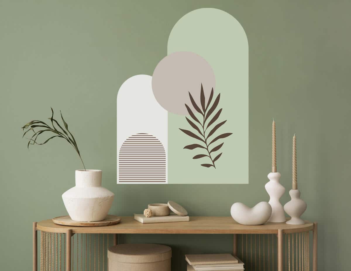 Naklejka ścienna- Roślinny motyw i geometryczne formy | Zielone dekoracje do wnętrz boho, skandynawskich T66780 - zdjęcie 4