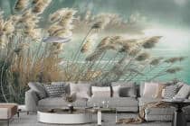 Relaksująca Fototapeta z Krajobrazem Jeziora- Trawy i Trzciny nad Wodą | Tapeta do salonu w stylu boho 82111 - miniaturka 3