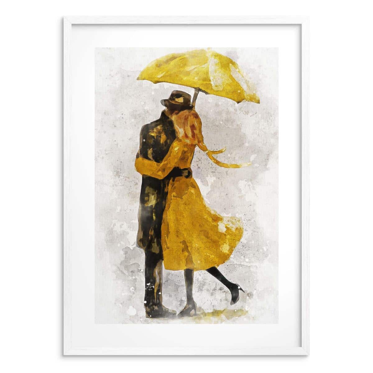 Plakat do sypialni- Para pod Żółtym Parasolem | Romantyczna Dekoracja Ścienna | Obraz Akwarela 82310 - zdjęcie 7