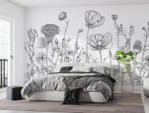 Elegancka Fototapeta Line Art- Łąka | Szkic polnych kwiatów | Minimalistyczna grafika na ścianę 82210 - miniaturka 2