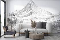 Artystyczna Fototapeta- Szkic górskiego pejzażu | Czarno-biały krajobraz | Grafika Liniowa do biura i salonu 82207 - miniaturka 1