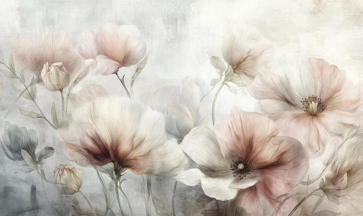 Fototapeta- Pastelowe Maki Akwarela | Delikatna Kwiatowa Dekoracja w stylu Vintage 82121 - zdjęcie 4