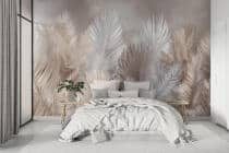 Fototapeta Roślinna w Odcieniach Beżu- Subtelne Liście | Kremowa Tapeta do sypialni 82247 - miniaturka 3