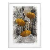 Elegancki, Plakat z Miejskim Pejzażem i Żółtymi Parasolami | Klimatyczna Uliczka w Akwareli 82311 - miniaturka 5