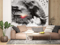 Majestat Dzikiej Afryki- Monochromatyczna Fototapeta Safari | Słoń o Zachodzie słońca 82215 - miniaturka 2