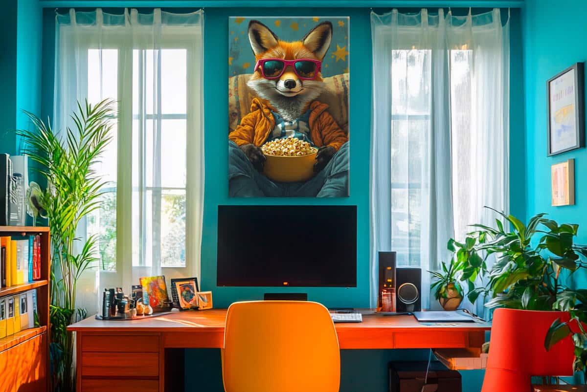 Kolorowy obraz na ścianę– Lis z popcornem | Humorystyczna dekoracja ścienna w stylu Pop Art O94123 - zdjęcie 5