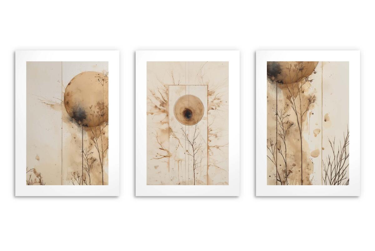 Beżowe Plakaty do salonu, sypialni w stylu skandynawskim | Minimalistyczne Obrazy na ścianę- akwarelowe kształty 82199 - zdjęcie 8