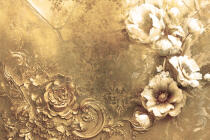 Złota Fototapeta z Kwiatowym Ornamentem | Luksusowa Dekoracja Ścienna w Stylu Glamour, Vintage 51034 - miniaturka 3