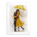 Plakat do sypialni- Para pod Żółtym Parasolem | Romantyczna Dekoracja Ścienna | Obraz Akwarela 82310 - miniaturka 4