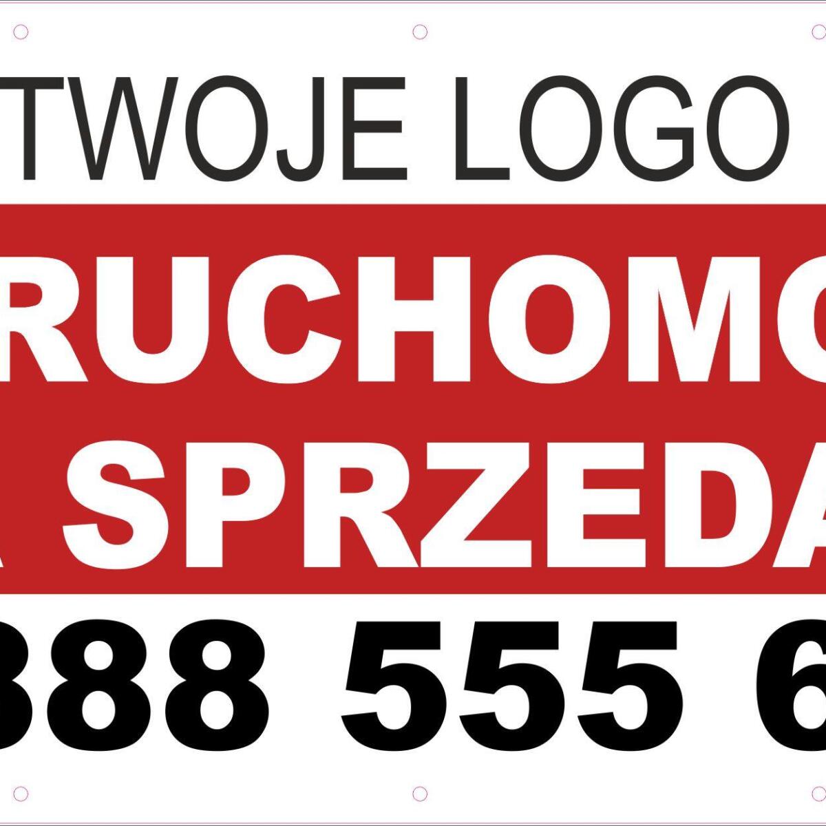 Baner reklamowy SPRZEDAM dla biur i agentów nieruchomości z logo i numerem telefonu