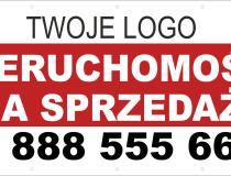 Baner reklamowy SPRZEDAM dla biur i agentów nieruchomości z logo i numerem telefonu