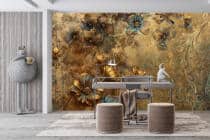 Fototapeta w Stylu Barokowym- Kwiaty w Złocie i Turkusie | Elegancka Tapeta do wnętrz vintage, glamour 51035 - miniaturka 2