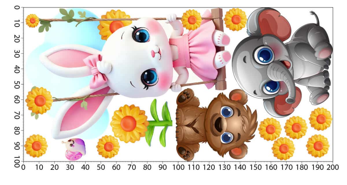 Urocze, Kolorowe Naklejki ścienne dla dzieci – Króliczek, Miś i Słonik | Bajkowy motyw do pokoju dziewczynki, niemowlaka T42174 - zdjęcie 4