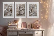 Plakaty z kwiatami dla dzieci- Litery A B C | Pastelowe Obrazki na ścianę do pokoju dziewczynki w stylu boho, skandynawskim 82291 - miniaturka 2