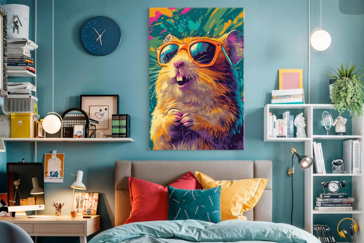 Obraz na płótnie z chomikiem w stylu graffiti | Kolorowa dekoracja do pokoju dziecka O94201 - zdjęcie 5